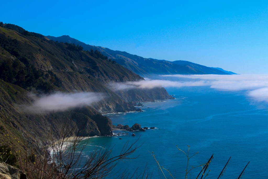 landscape big sur coast view with suspended clouds 
